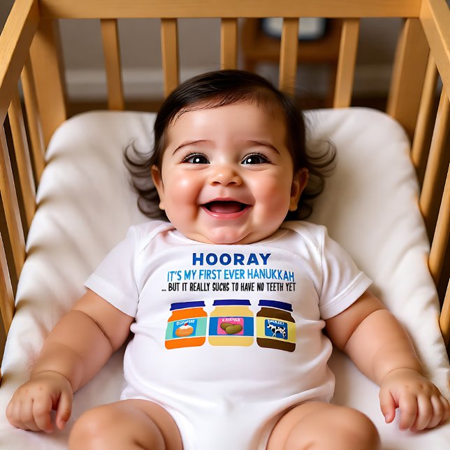 Body Para Bebé ¡Hooray! Mi primer Hanukkah - comida graciosa para (Hooray! My 1st Hanukkah - funny baby food Baby Bodysuit)