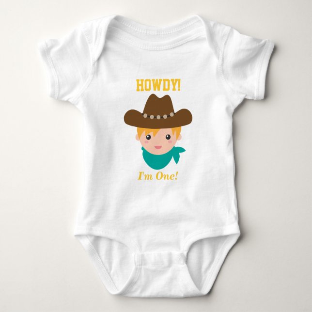 Body Para Bebé Howdy, Cowboy lindo, primer cumpleaños (Anverso)