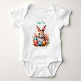 Body Para Bebé Huevos de conejito lindo Flores Feliz Pascua Nombr