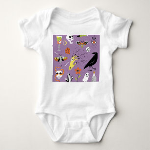 Body Para Bebé Iconos de Halloween, conjunto de cosechas a mano.