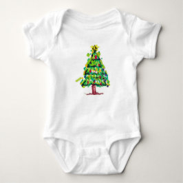 Body Para Bebé Ilustración Colorida de Árbol de Navidad