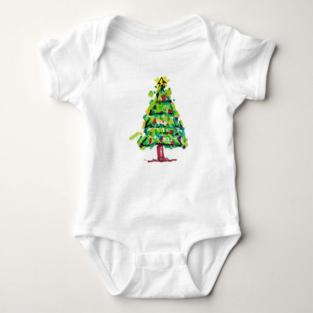 Body Para Bebé Ilustración Colorida de Árbol de Navidad (Anverso)
