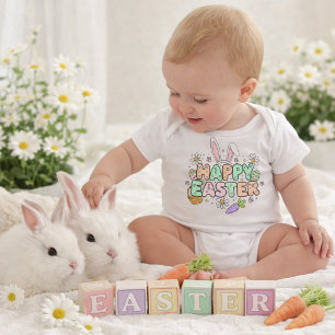 Body Para Bebé Ilustración Colorida de Feliz Pascua con Orejas de