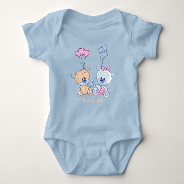 Body Para Bebé Ilustracion Cute Teddy Bears and Balloons (Anverso)
