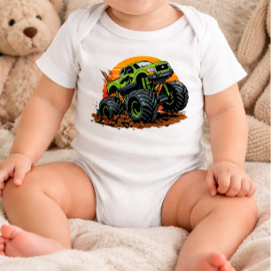 Body Para Bebé Ilustración de Camión Monstruo Verde de Carreras F