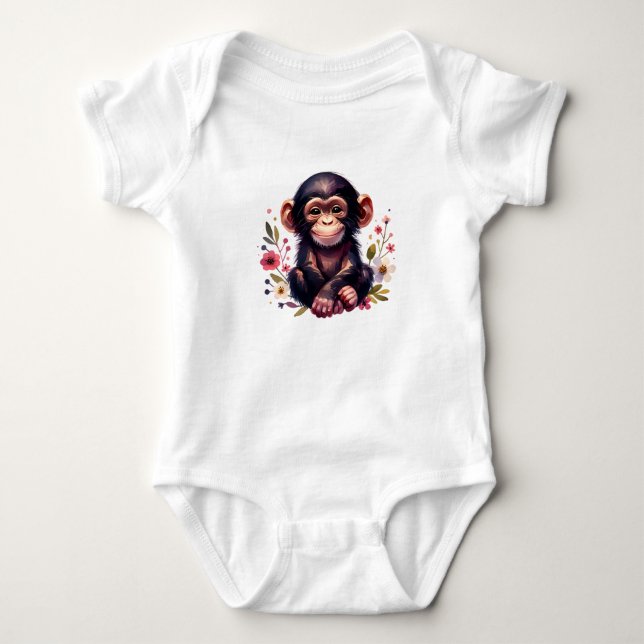Body Para Bebé Ilustración de chimpancé Kawaii (Anverso)