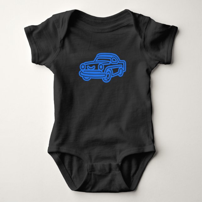Body Para Bebé Ilustración de Coche Antiguo Azul (Anverso)
