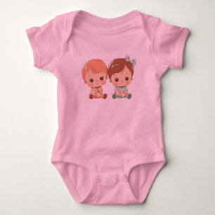 Body Para Bebé Ilustración de dibujos animados de gemelos lindos
