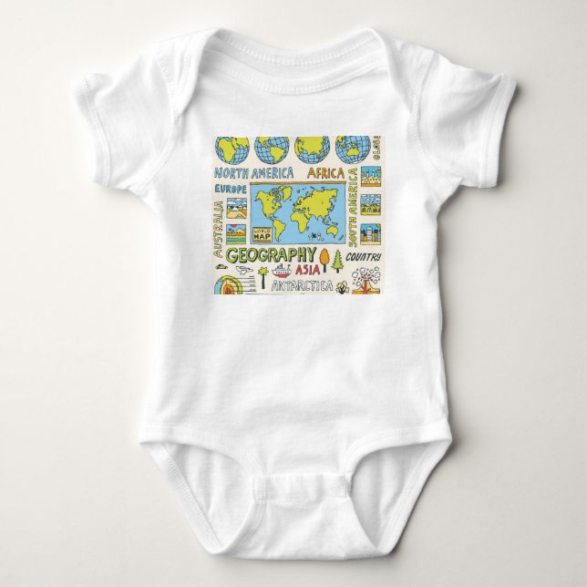 Body Para Bebé Ilustracion de geografía de época dibujado a mano (Anverso)