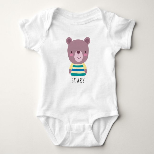 Body Para Bebé Ilustracion de oso lindo - Personalizable Nombre B (Anverso)