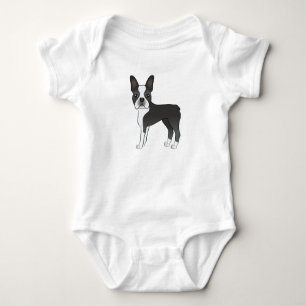 Body Para Bebé Ilustración de perro Boston Terrier negro y blanco
