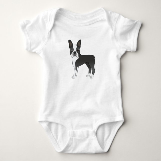 Body Para Bebé Ilustración de perro Boston Terrier negro y blanco (Anverso)