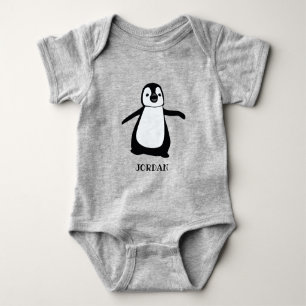 Body Para Bebé Ilustracion de pingüino lindo y gris personalizado