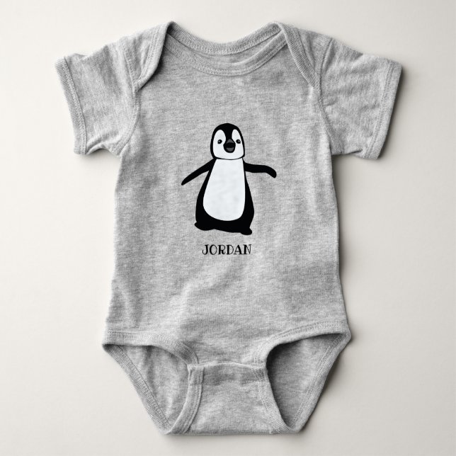 Body Para Bebé Ilustracion de pingüino lindo y gris personalizado (Anverso)