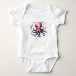 Body Para Bebé Ilustración de pulpo Kawaii Animal marino floral