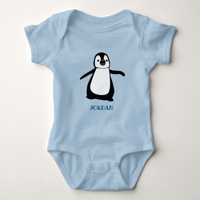 Body Para Bebé Ilustracion lindo y personalizado de pingüino azul (Anverso)