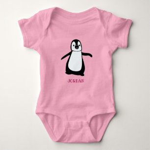 Body Para Bebé Ilustración personalizada de pingüino lindo rosa