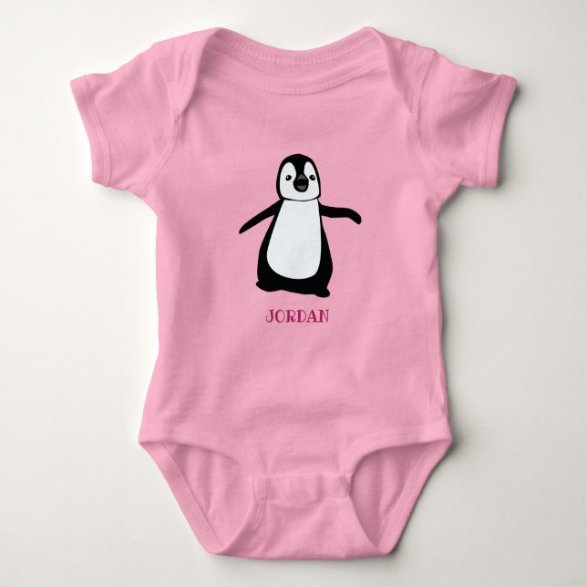 Body Para Bebé Ilustración personalizada de pingüino lindo rosa (Anverso)