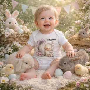 Body Para Bebé Ilustración personalizada de pollito de Pascua