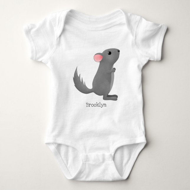 Body Para Bebé Ilustracion personalizado chinchilla gris suave (Anverso)