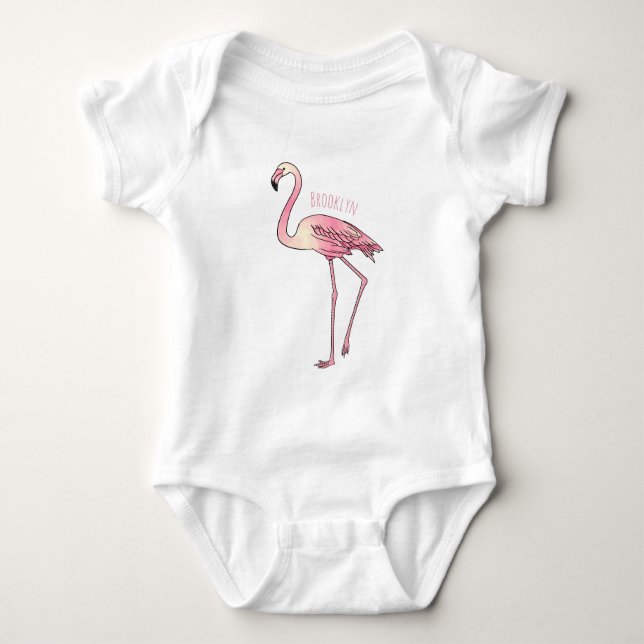 Body Para Bebé Ilustracion personalizado de aves de Flamingo (Anverso)