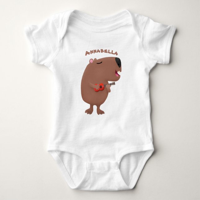 Body Para Bebé Ilustracion personalizado de capybara ukulele cant (Anverso)
