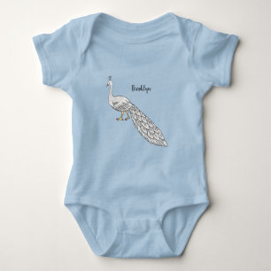 Body Para Bebé Ilustracion personalizado de pavo real blanco