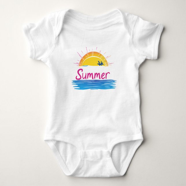 Body Para Bebé Ilustracion Sunset Summer Beach (Anverso)