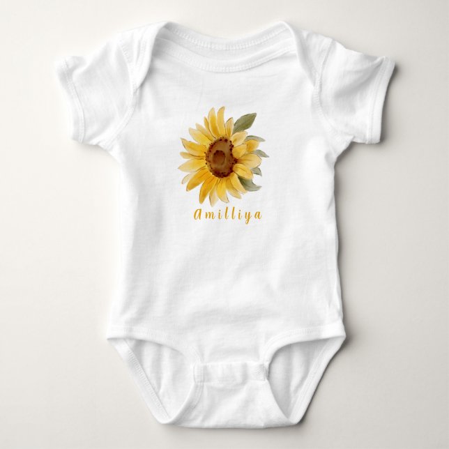 Body Para Bebé Impresión de girasol Nombre personalizado Cute Mor (Anverso)