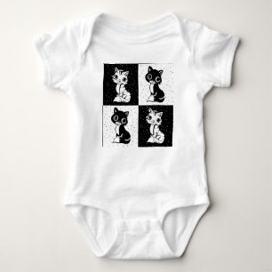 Body Para Bebé Impresión de monograma de gato blanco negro