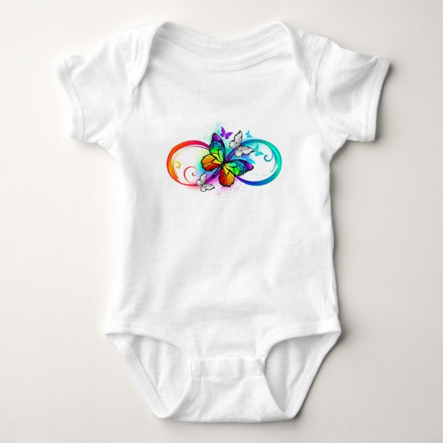 Body Para Bebé Infinidad brillante con la mariposa arcoiris (Anverso)