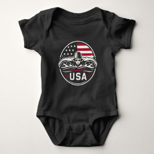 Body Para Bebé Insignia Patriótica de Natación Americana Bandera