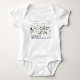 Body Para Bebé Invierno Onederland Animales Árticos Azul Cumpleañ