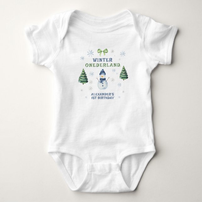 Body Para Bebé Invierno Onederland Muñeco de Nieve Cumpleaños 1  (Anverso)