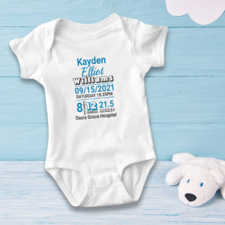 Body Para Bebé Invitación de estadísticas de natalidad de nombre 