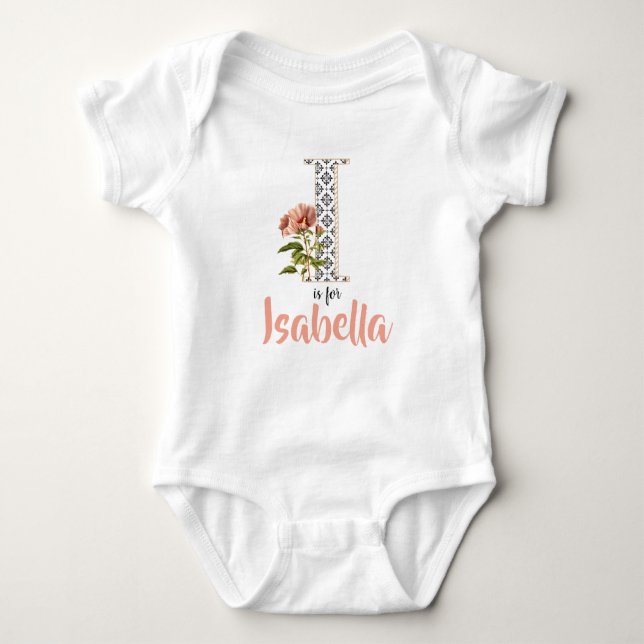 Body Para Bebé Isabella Nombre Revelar Letra floral Chica Whimsic (Anverso)