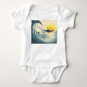 Body Para Bebé Isla tropical, ola, puesta de sol surfista.