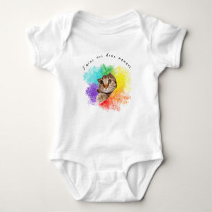Body Para Bebé "J'aime mes deux mamans" lindo gato color arcoiris