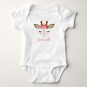 Body Para Bebé Jirafa personalizada femenina rosa dorado floral