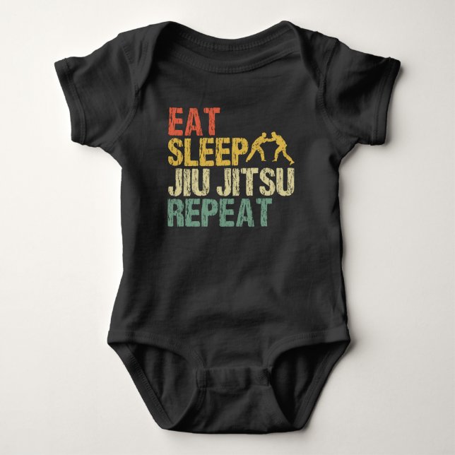 Body Para Bebé Jiu Jitsu Fight Martial Arts Eat Sleep Retro gift (Anverso)