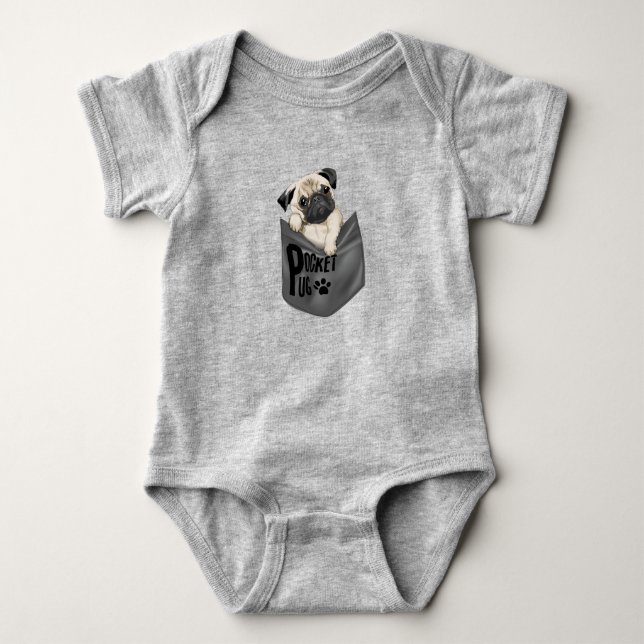 Body Para Bebé Juego de bolsillo Pug Gray Baby Bodysuit (Anverso)