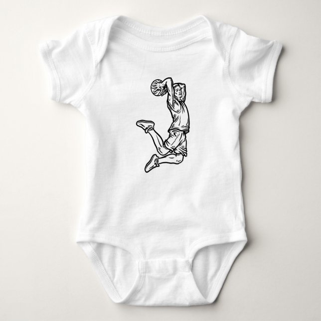 Body Para Bebé Jugador de baloncesto Haciendo Slam Dunk Dark Desi (Anverso)