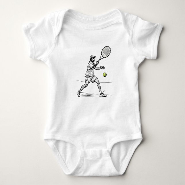 Body Para Bebé Jugador de tenis Doodle en acción (Anverso)
