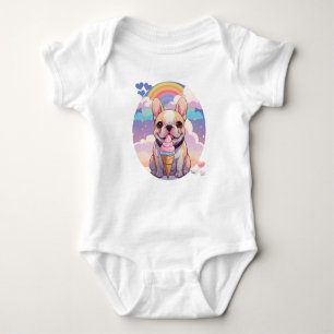 Body Para Bebé Kawaii Bulldog francés helado arcoiris