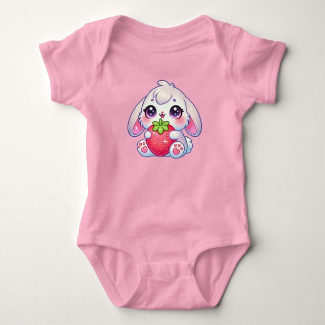 Body Para Bebé Kawaii Chubby Bunny Abrazando fresa (Anverso)
