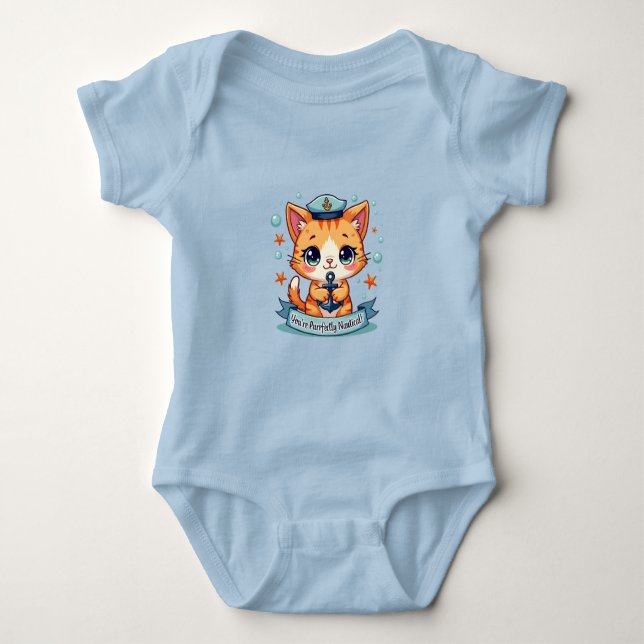 Body Para Bebé Kawaii Nautical Cat Vela Anchor Pun (Anverso)