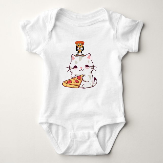 Body Para Bebé Kawaii Pizza Cat & Little Pizza Buddy Funny Graphi (Anverso)
