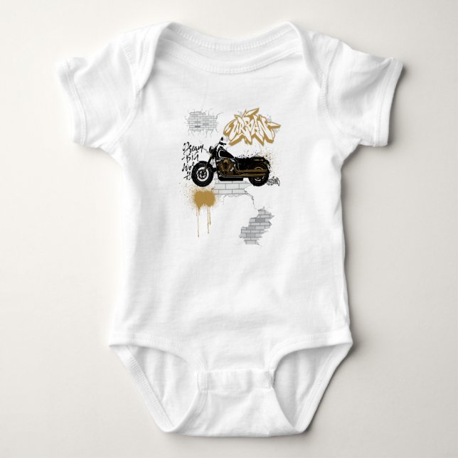Body Para Bebé Kids Motorcycle graffiti camiseta blanca (Anverso)