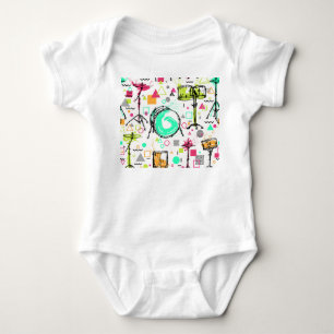 Body Para Bebé Kit de tambor: acuarela Memphis Retro.