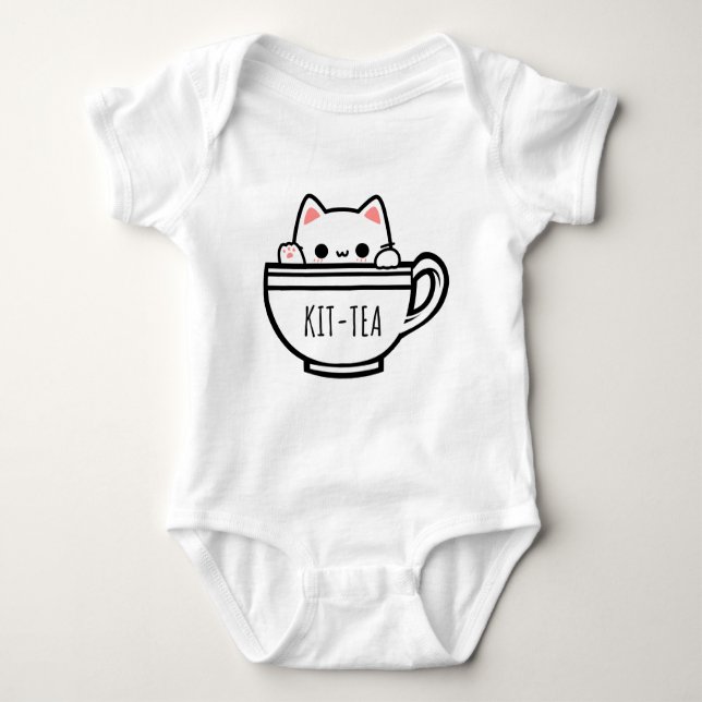 Body Para Bebé Kit Tea Funny Cat Pun Kawaii Cat (Anverso)